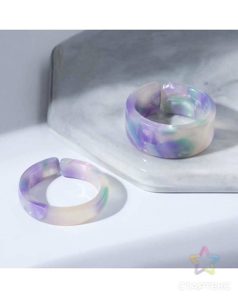 Набор 2 кольца из акрила "Дуос", цвет серо-фиолетовый, размер 17-17,5 арт. СМЛ-168953-1-СМЛ0006970460 1