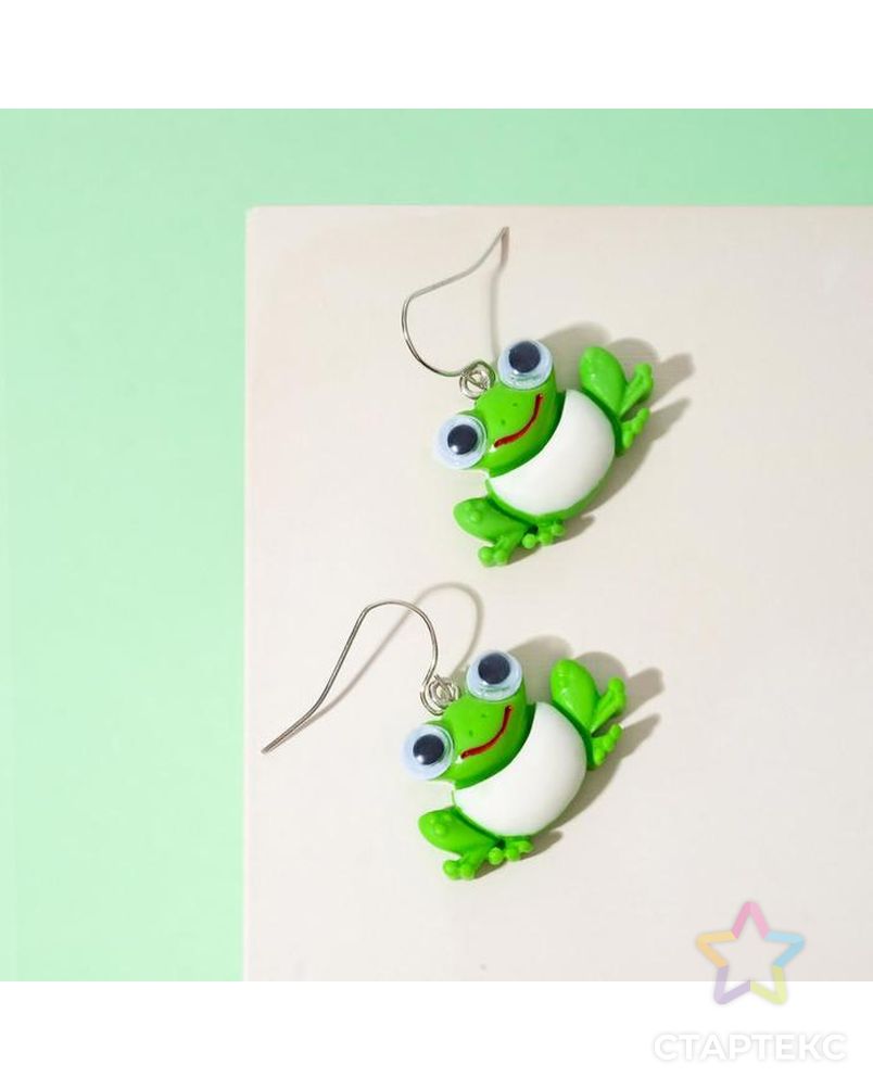 Серьги детские "Выбражулька" лягушки, цет зелёный в серебре арт. СМЛ-168972-1-СМЛ0006970527 1