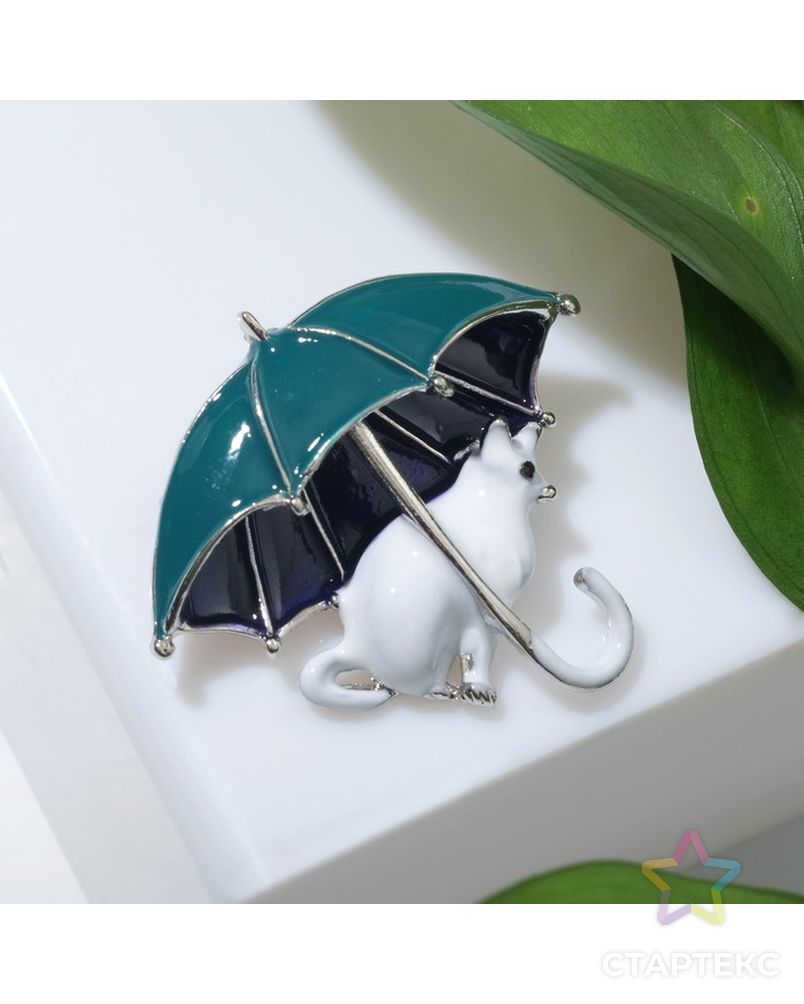 Брошь "Кошка" под зонтом, цветная  в серебре арт. СМЛ-196441-1-СМЛ0006970859 1