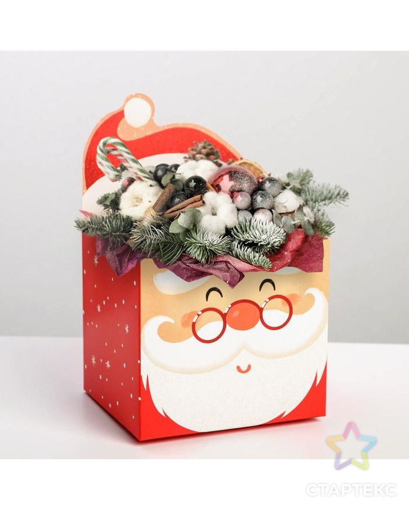 Коробка для мини-букетов «С новым годом», Дед Мороз, 12 х 17 х 10 см арт. СМЛ-164036-1-СМЛ0006979905 1