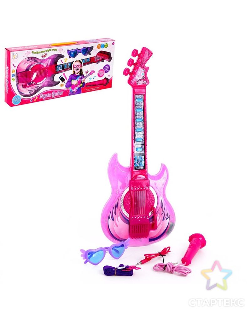 Игрушка музыкальная гитара «Играй и пой», с микрофоном, звуковые эффекты, цвет розовый арт. СМЛ-191044-1-СМЛ0006980906 1