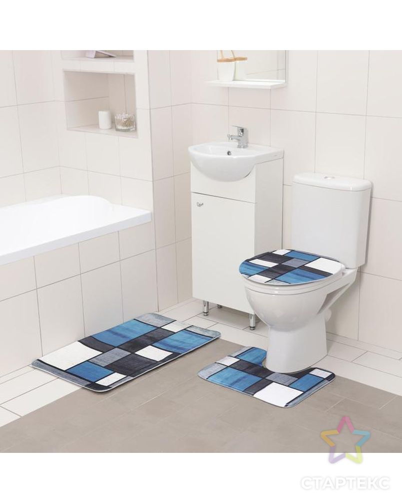 Набор ковриков для ванны и туалета 3 шт 50х80, 50х40, 31х43 см "Палитра" арт. СМЛ-164361-1-СМЛ0006997712 2