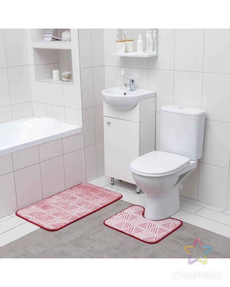 Набор ковриков для ванной и туалета 2 шт "Светящиеся грани" 50х80, 50х40 см, цвет бордовый арт. СМЛ-165673-1-СМЛ0006997726 2