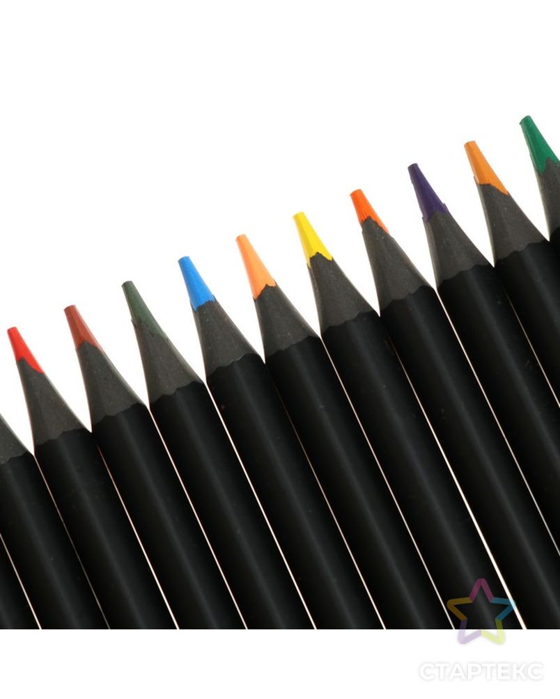Карандаши цветные пластиковые, 24 цвета, deVENTE Juicy Black, трёхгранные, 2М, d-3мм, тонированные в чёрный цвет арт. СМЛ-223560-1-СМЛ0007003017 4