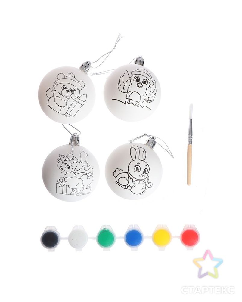 Набор для творчества Елочные шары под раскраску "Чудесный праздник" + краски, набор 4 шт арт. СМЛ-195072-1-СМЛ0007003852 3