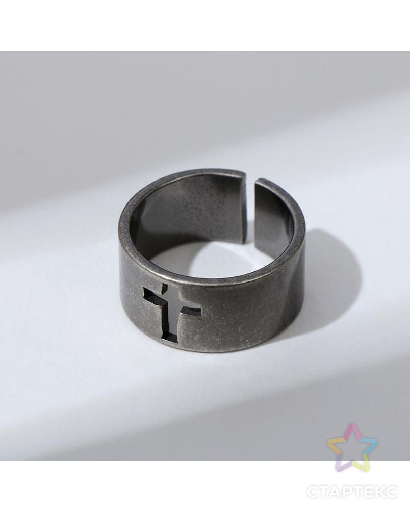 Кольцо "Крестик" внутри, цвет серый металл, безразмерное арт. СМЛ-169978-1-СМЛ0007005475 1