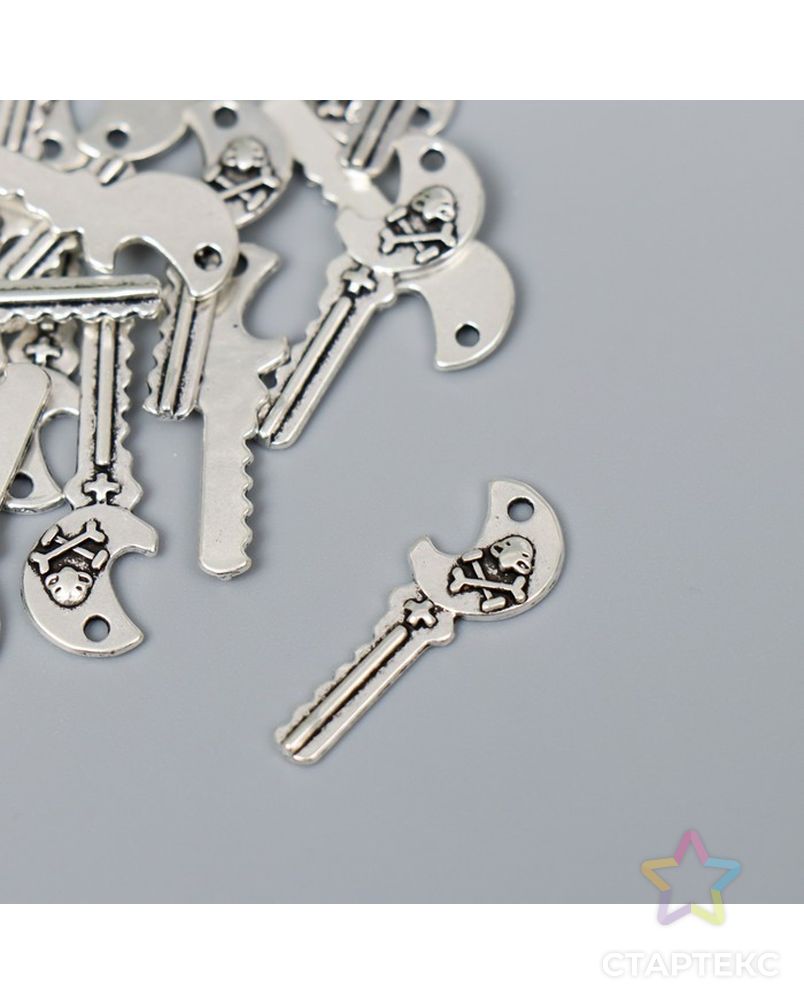 Декор для творчества металл "Ключ Череп с костями" серебро 2537M007 набор 24 шт 2,5х0,9 см арт. СМЛ-201432-1-СМЛ0007006203 1