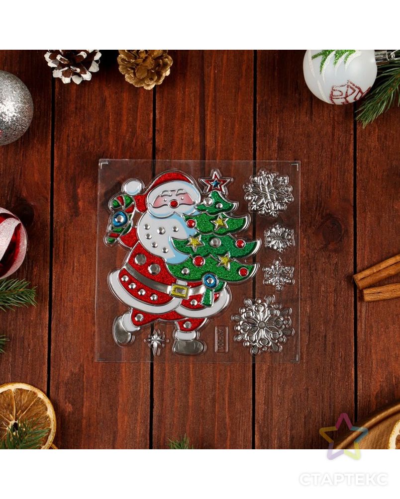 Наклейки на окна "Новогодние" Дед Мороз с ёлкой, 21,5 х 16,5 см арт. СМЛ-210872-1-СМЛ0007006935 2