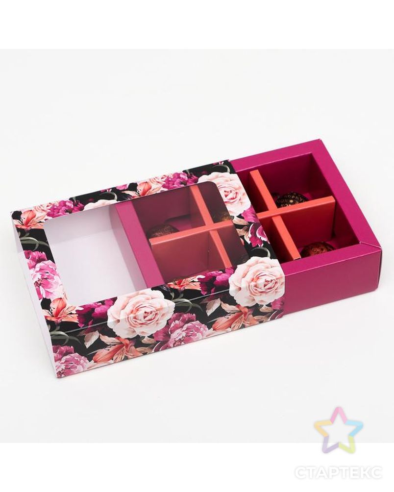 Коробка для конфет 6 шт, "Темные розы", 13,7 х 9,85 х 3,86 см арт. СМЛ-157177-1-СМЛ0007007676 2