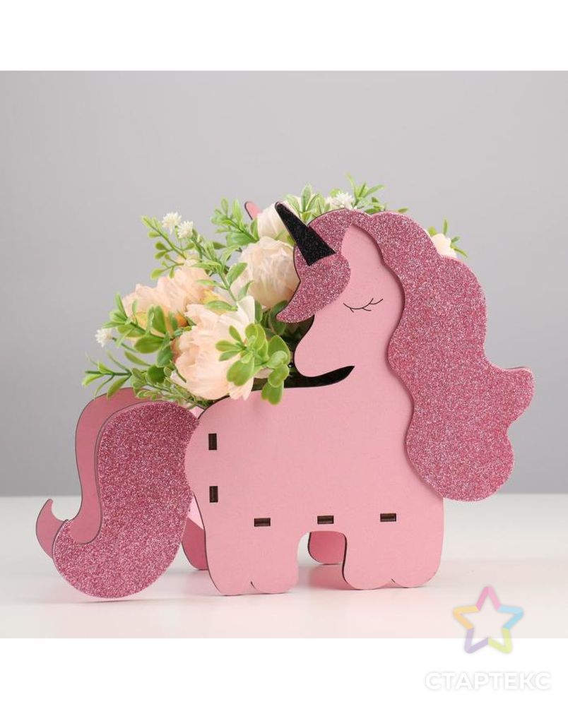 Кашпо деревянное для цветов и подарков "Единорог", розовое, 25,1х9,8х20 см арт. СМЛ-171026-1-СМЛ0007007990 1