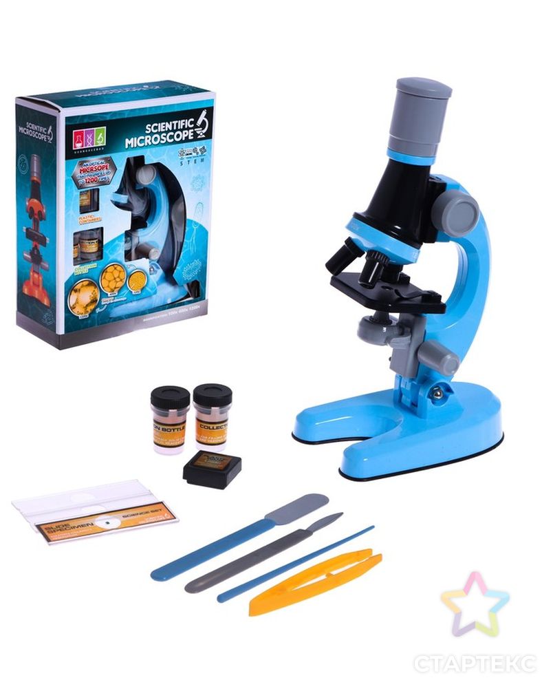 Микроскоп детский "Юный ботаник" кратность х100, х400,  х1200, голубой, подсветка арт. СМЛ-190446-1-СМЛ0007016018 1