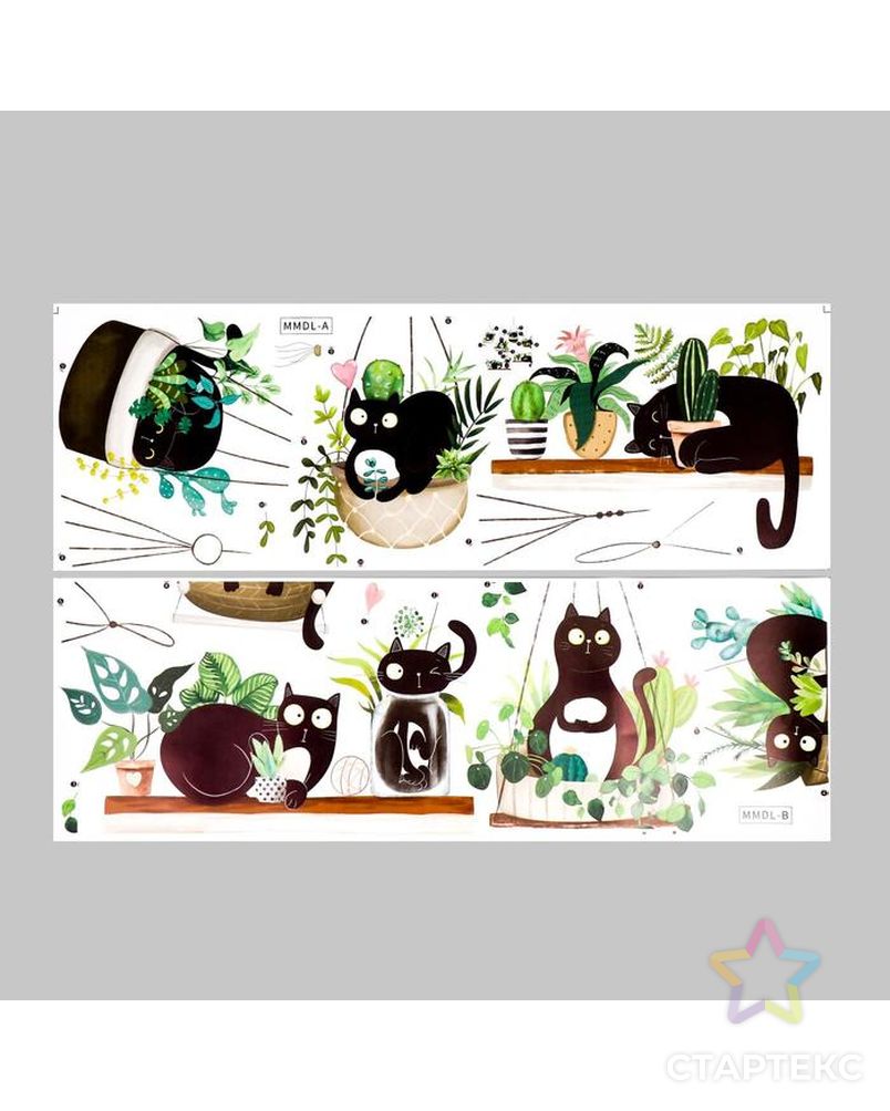 Наклейка пластик интерьерная цветная "Чёрные котики и растения" 30х90 см набор 2 листа арт. СМЛ-210243-1-СМЛ0007025904 2