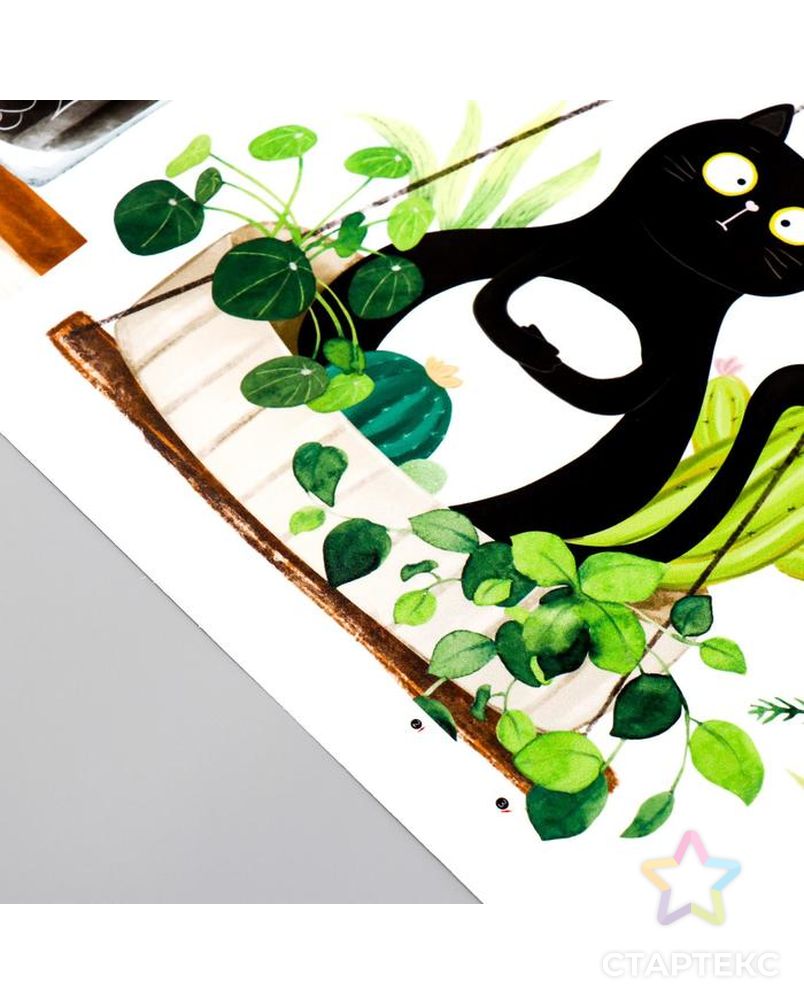 Наклейка пластик интерьерная цветная "Чёрные котики и растения" 30х90 см набор 2 листа арт. СМЛ-210243-1-СМЛ0007025904 3