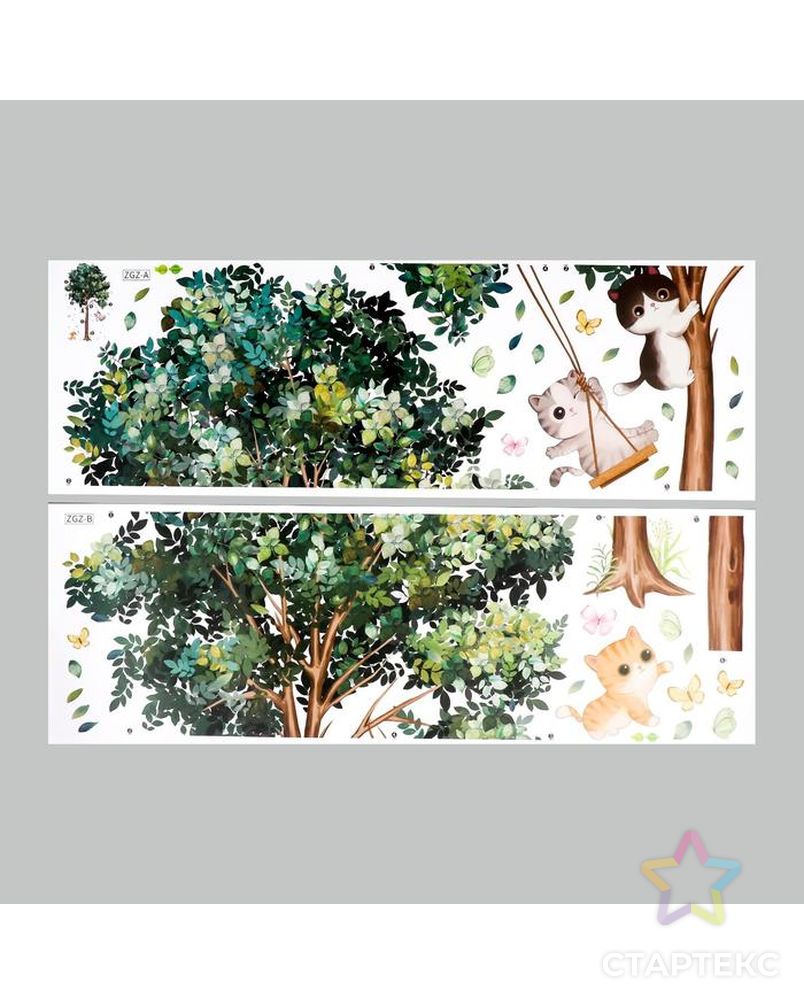 Наклейка пластик интерьерная цветная "Котята и дерево" 30х90 см набор 2 листа арт. СМЛ-210245-1-СМЛ0007025906 2