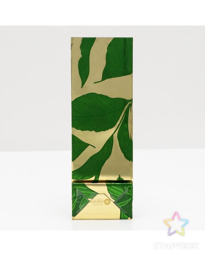 Пакет бумажный фасовочный, 4-хслойный, золотой «Зелёный лист», окно, 8 х 5 х 24 см арт. СМЛ-164719-1-СМЛ0007040538 1