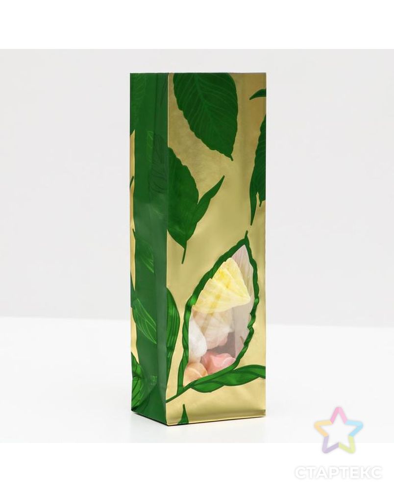 Пакет бумажный фасовочный, 4-хслойный, золотой «Зелёный лист», окно, 8 х 5 х 24 см арт. СМЛ-164719-1-СМЛ0007040538 4
