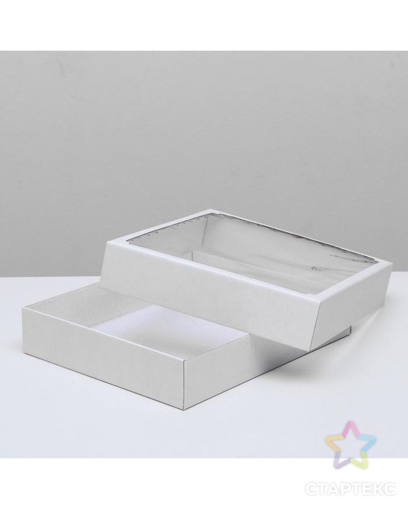 Коробка сборная без печати крышка-дно белая с окном 37 х 32 х 7 см, набор 5 шт. арт. СМЛ-157530-1-СМЛ0007041928 3