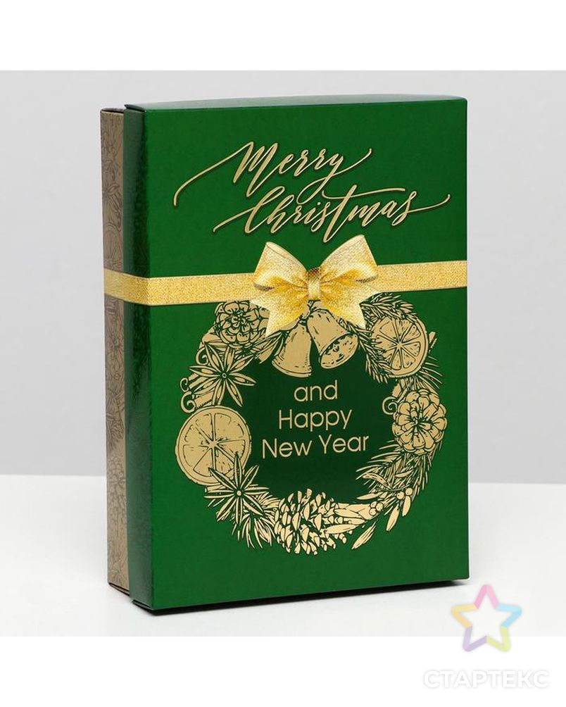 Подарочная коробка "Merry Christmas", зелёная, 21 х 15 х 5,7 см арт. СМЛ-161268-1-СМЛ0007063710