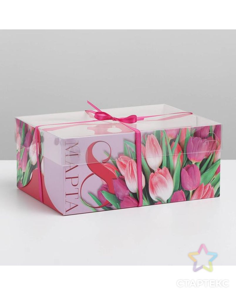 Коробка для капкейков с PVC крышкой "Тюльпаны" 23 × 16 × 10 см арт. СМЛ-183283-1-СМЛ0007064427 1