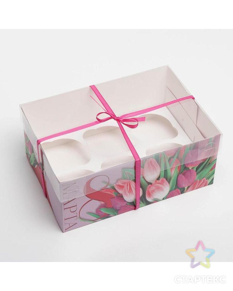 Коробка для капкейков с PVC крышкой "Тюльпаны" 23 × 16 × 10 см арт. СМЛ-183283-1-СМЛ0007064427 3