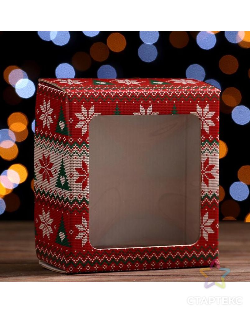 Коробка подарочная, крышка-дно, "Новогодний принт", 14,5 х 14,5 х 6 см арт. СМЛ-167564-1-СМЛ0007067127 1