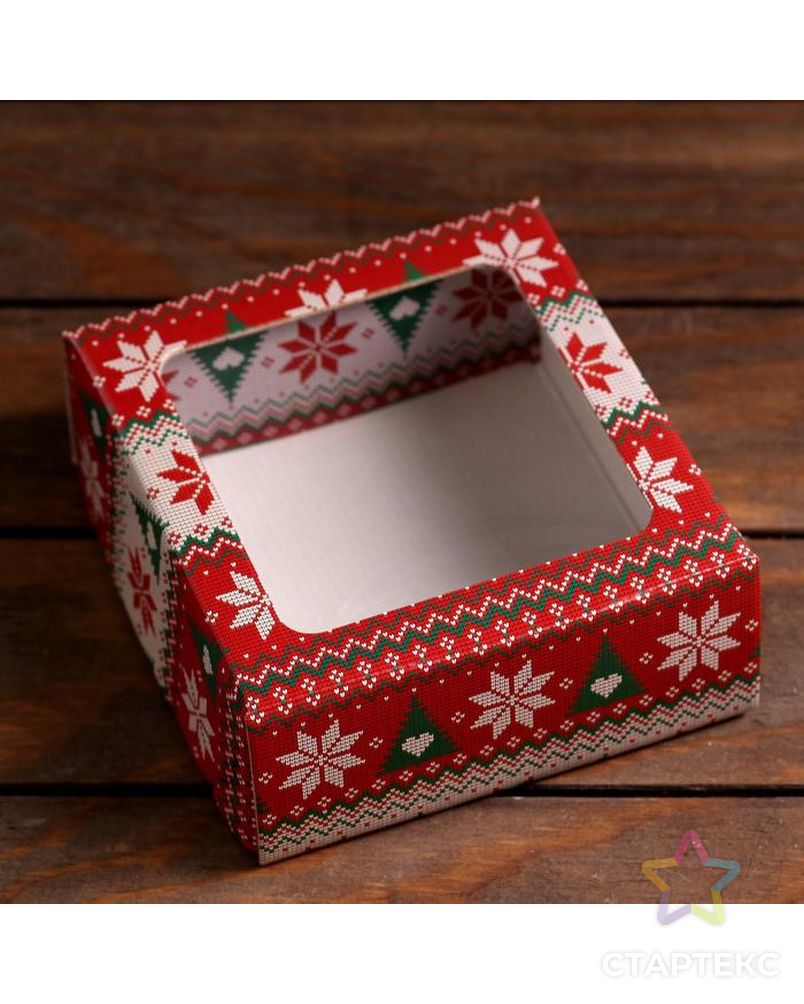 Коробка подарочная, крышка-дно, "Новогодний принт", 14,5 х 14,5 х 6 см арт. СМЛ-167564-1-СМЛ0007067127 3