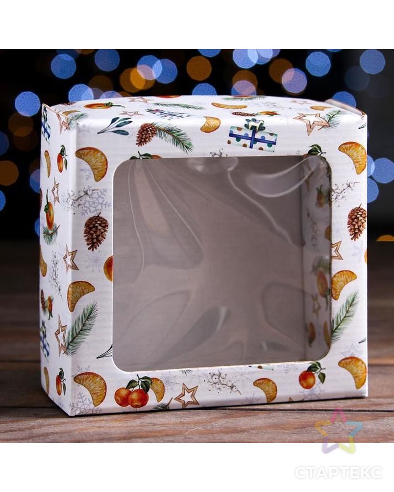 Коробка подарочная, крышка-дно, с окном "Новогоднее настроение", 14,5 х 14,5 х 6 см арт. СМЛ-172294-1-СМЛ0007067130 1