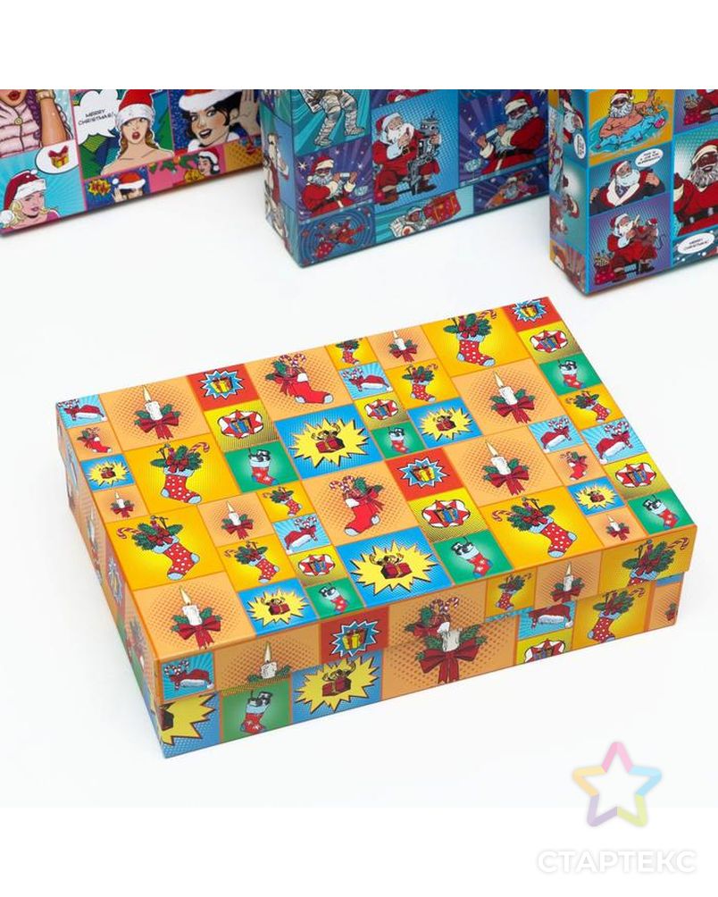 Набор коробок 4 в 1 "Рop-art новогодний 2", 30 х 20 х 8 - 24 х 14 х 5 см арт. СМЛ-160114-1-СМЛ0007072106 6