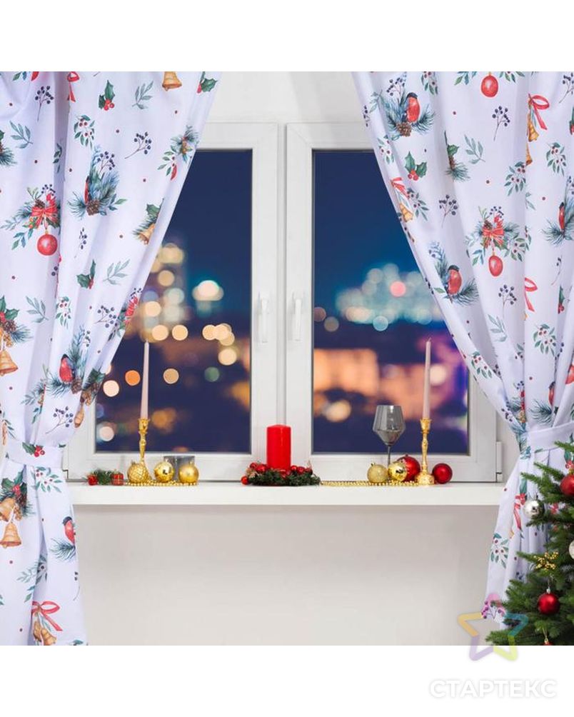Комплект штор д/кухни с подхватами   "Christmas wreaths"  145х180см-2 шт., габардин арт. СМЛ-185986-1-СМЛ0007072273 1