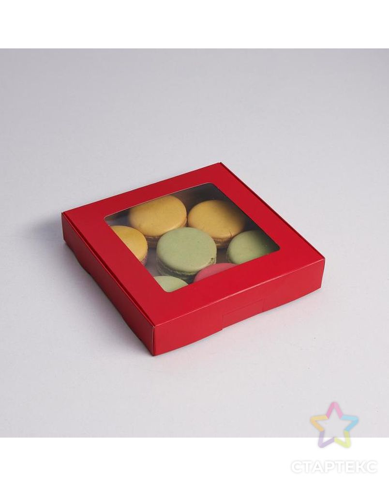 Коробка самосборная, с окном, красная, 16 х 16 х 3 см, набор 5 шт. арт. СМЛ-159201-1-СМЛ0007087996 1