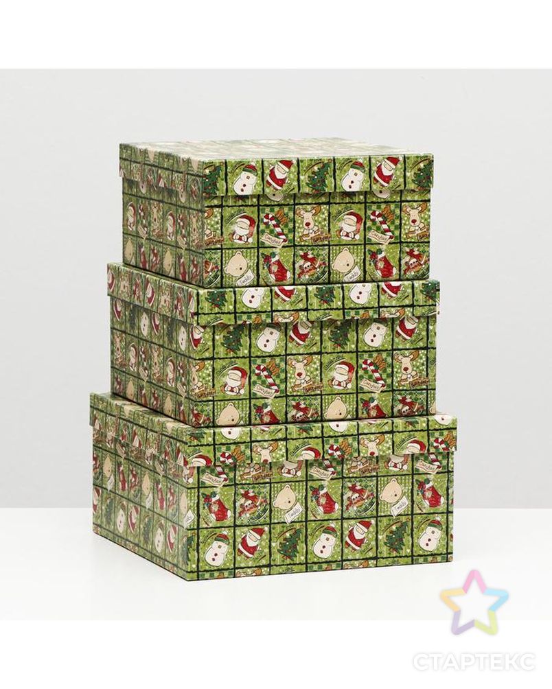 Набор коробок 3 в 1 "Рождественский переполох", 25,5 х 25,5 х 13 - 21,5 х 21,5 х 11 см арт. СМЛ-158214-1-СМЛ0007089687
