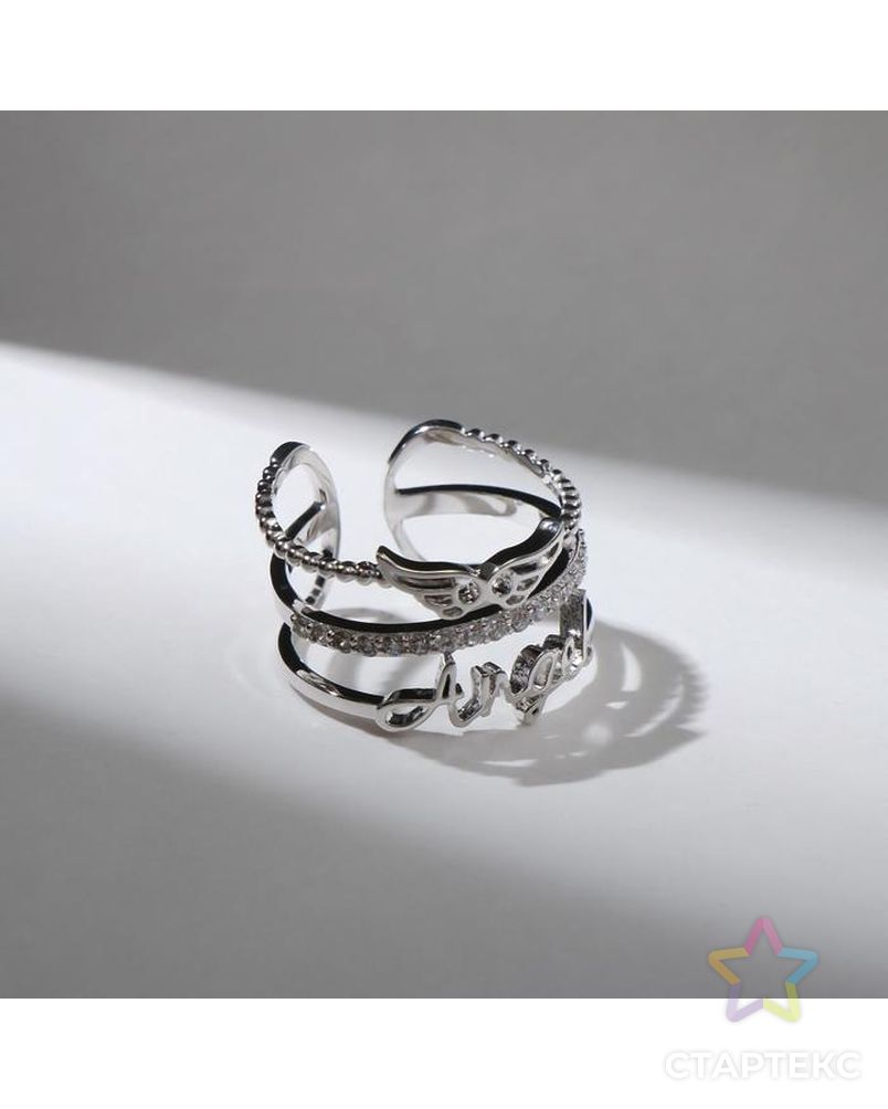 Кольцо "Сокровище" симбиоз линий, цвет белый в серебре, безразмерное арт. СМЛ-159038-1-СМЛ0007104905 1