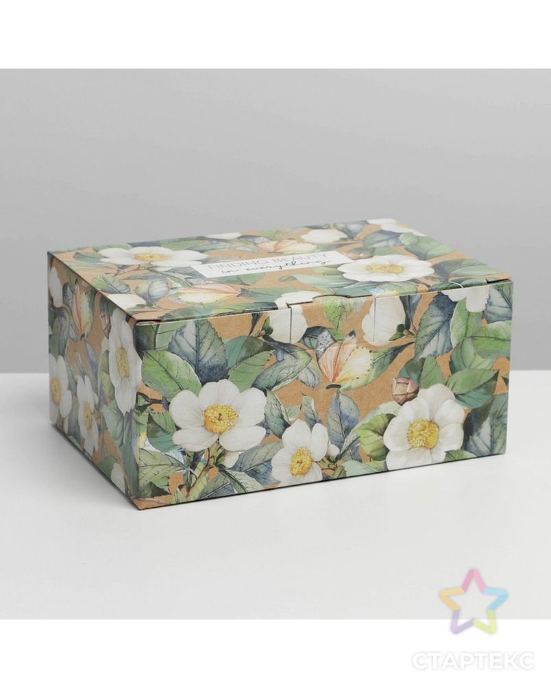 Коробка‒пенал «Цветы», 22 × 15 × 10 см арт. СМЛ-216558-1-СМЛ0007107438 3