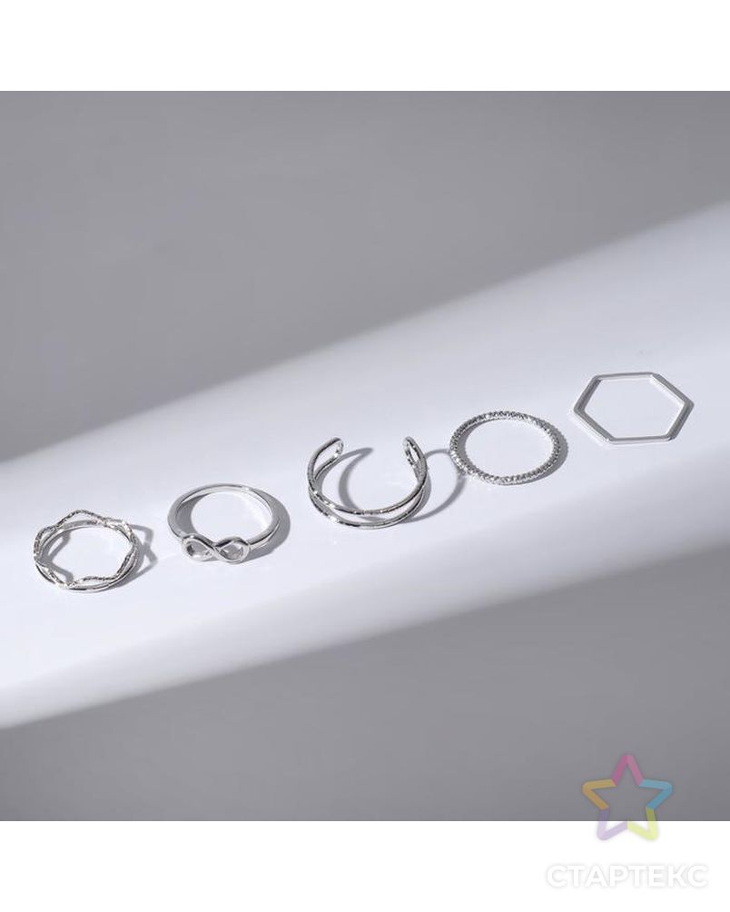 Набор колец 5 штук "Идеальные пальчики" тонкость, цвет белый в серебре арт. СМЛ-159918-1-СМЛ0007110807 3