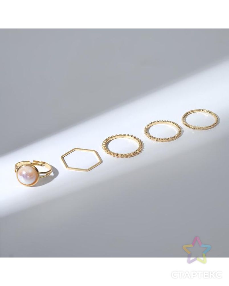 Набор колец 5 штук "Идеальные пальчики" грация, цвет розовый в золоте арт. СМЛ-159921-1-СМЛ0007110810 3