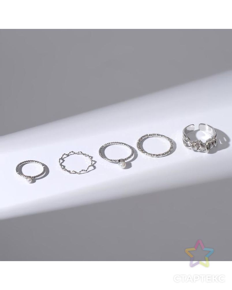 Набор колец 5 штук "Идеальные пальчики" изящность, цвет белый в серебре арт. СМЛ-159922-1-СМЛ0007110811 3