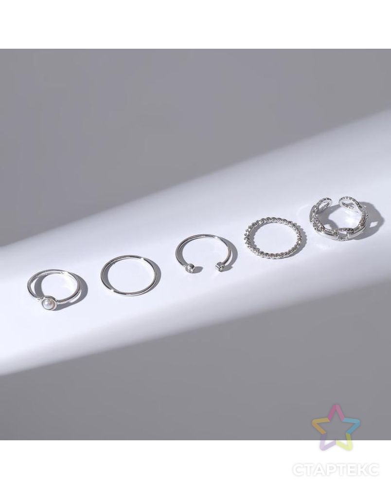 Набор колец 5 штук "Идеальные пальчики" блеск, цвет белый в серебре арт. СМЛ-159923-1-СМЛ0007110812 3