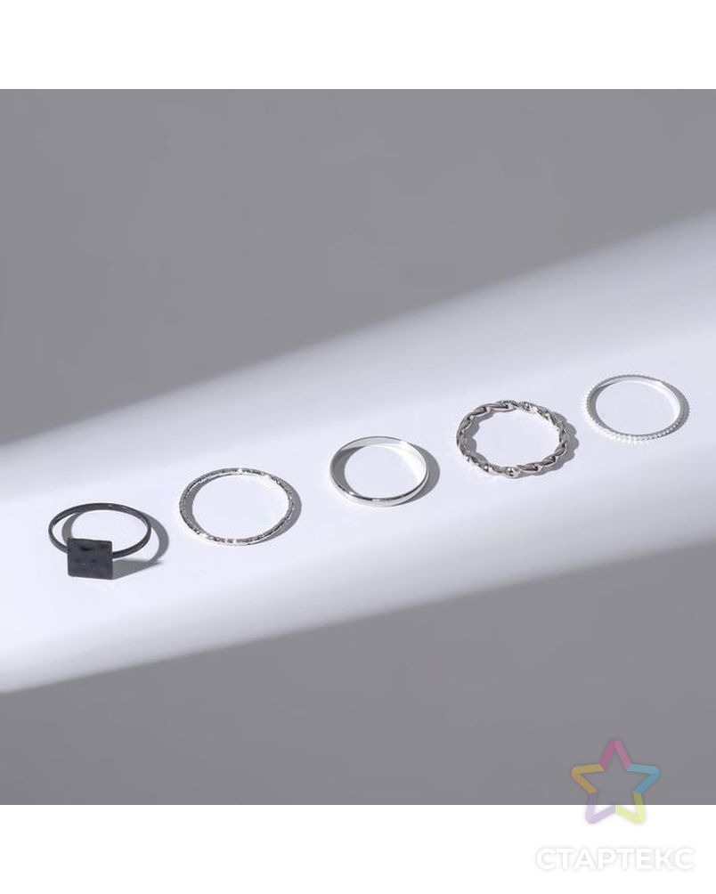 Набор колец 5 штук "Идеальные пальчики" мерцание, цвет серебро арт. СМЛ-159925-1-СМЛ0007110814 3