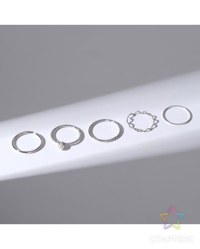 Набор колец 5 штук "Идеальные пальчики" искушение, цвет белый в серебре арт. СМЛ-159929-1-СМЛ0007110818 3