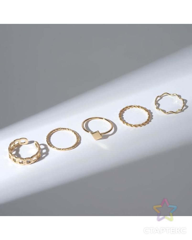 Набор колец 5 штук "Идеальные пальчики" геометрия, цвет белый в золоте арт. СМЛ-159930-1-СМЛ0007110819 3