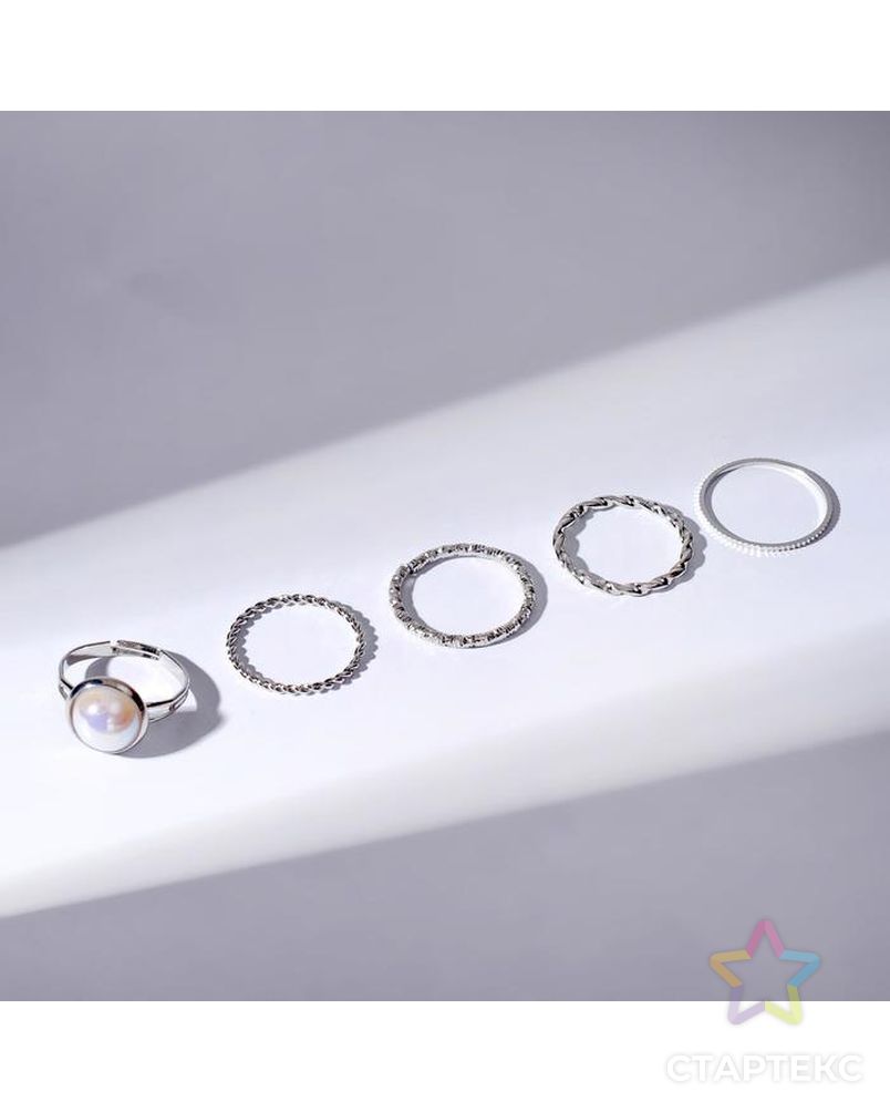 Набор колец 5 штук "Идеальные пальчики" венец, цвет белый в серебре арт. СМЛ-159931-1-СМЛ0007110820 2