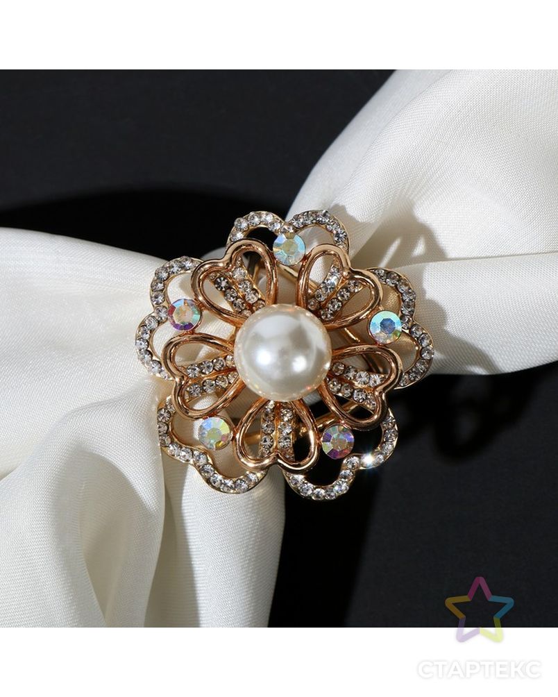 Кольцо для платка "Цветок" с сердечками, цвет радужно-серый в серебре арт. СМЛ-208346-2-СМЛ0007114067