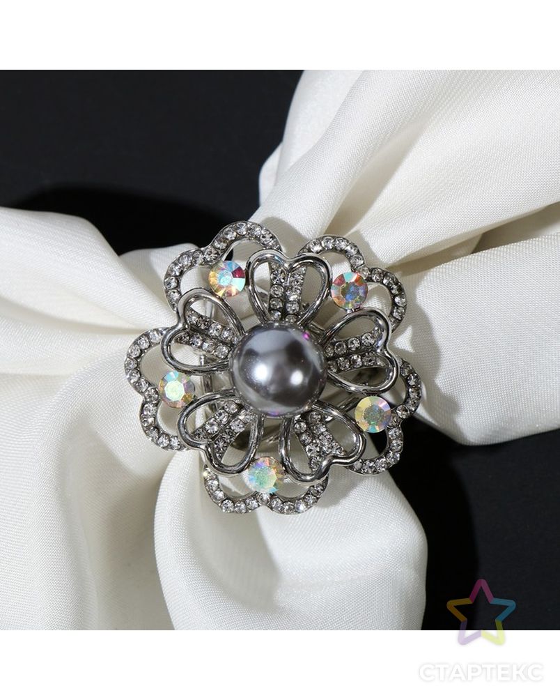 Кольцо для платка "Цветок" с сердечками, цвет радужно-серый в серебре арт. СМЛ-208346-1-СМЛ0007114068 1