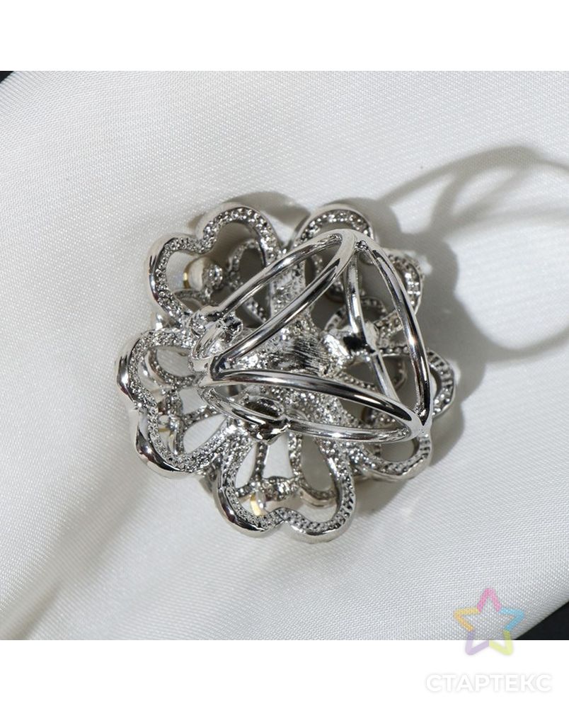 Кольцо для платка "Цветок" с сердечками, цвет радужно-серый в серебре арт. СМЛ-208346-1-СМЛ0007114068 2