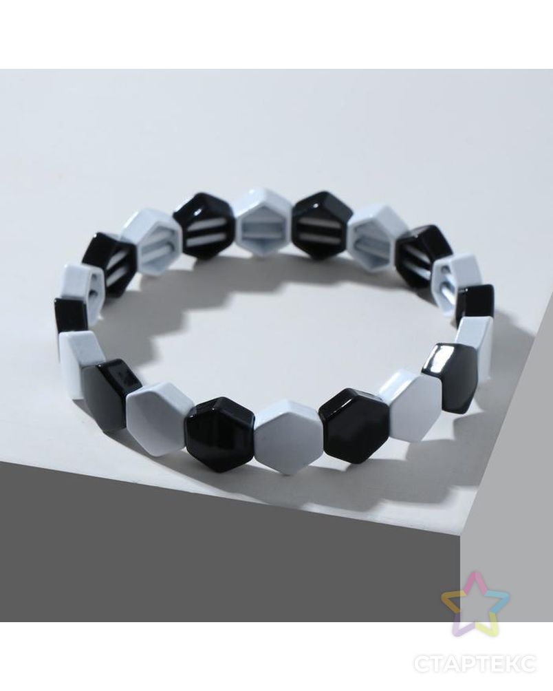 Браслет металл "Стойкость" шестиугольник, цвет чёрно-белый арт. СМЛ-162095-1-СМЛ0007114569