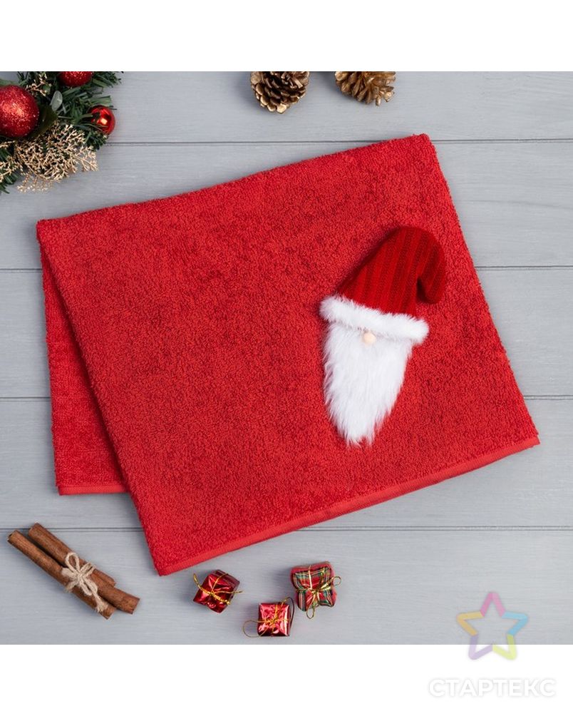 Подарочное полотенце с игрушкой Этель "Дед Мороз" 50*90 см, цв.бордовый, 100% хл, 320г/м2 арт. СМЛ-191360-1-СМЛ0007115173 2
