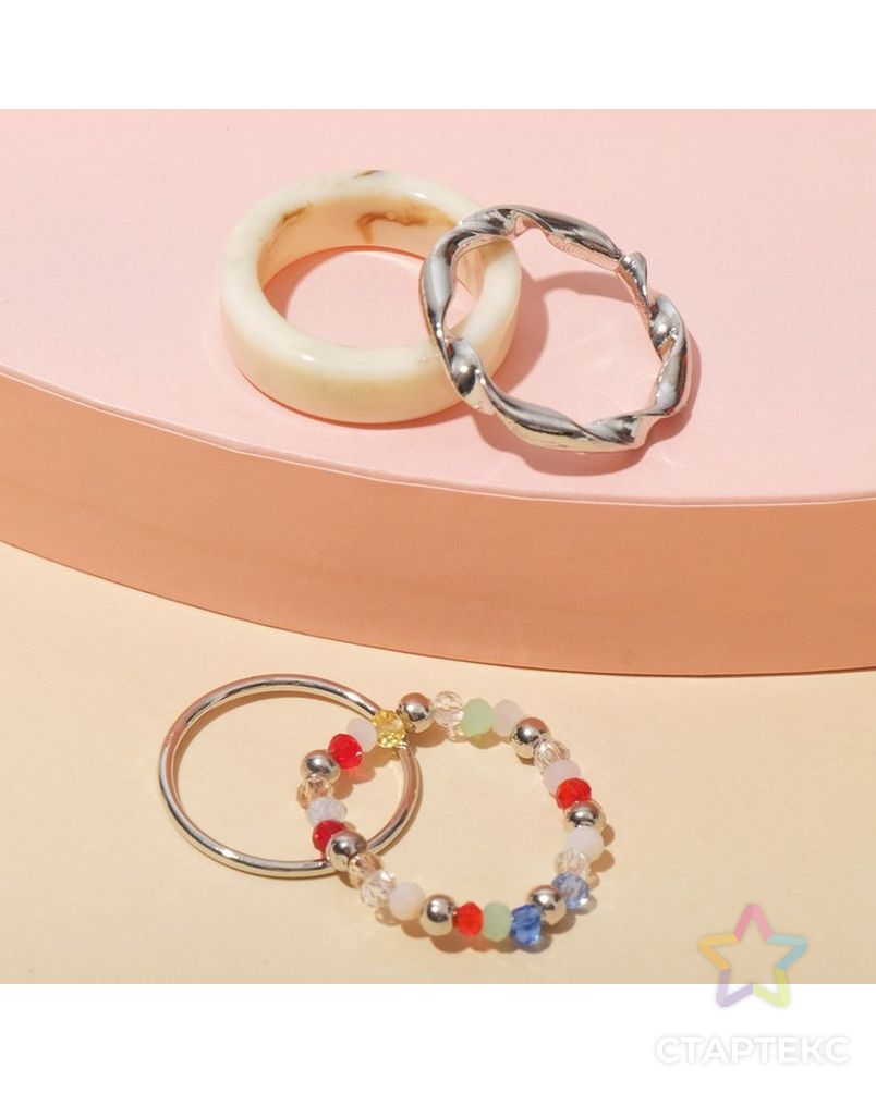 Набор кольца 4 шт. "Джипси", тренд, цветной в серебре, размер 16-17 арт. СМЛ-202192-1-СМЛ0007129423 1