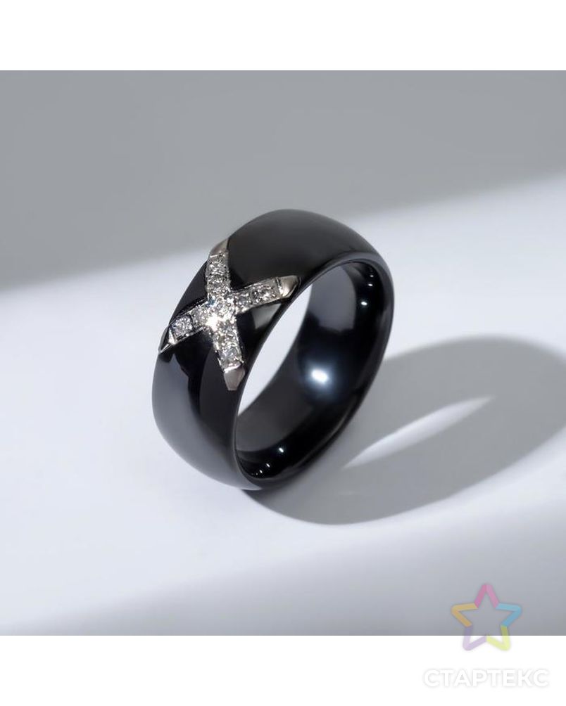 Кольцо керамика "Крестик", цвет чёрный, 17 размер арт. СМЛ-164394-1-СМЛ0007138839