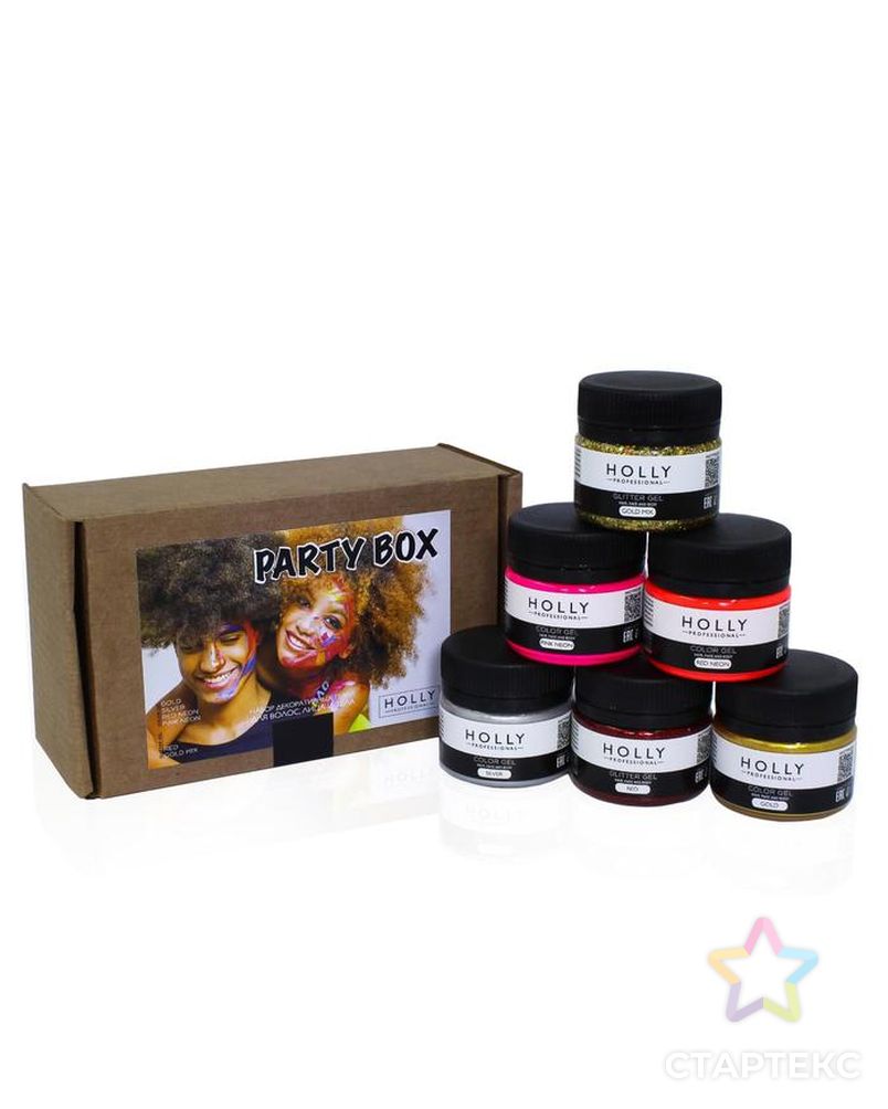 Набор декоративных гелей для волос, лица и тела PARTY BOX Holly Professional, 6 шт, 120 мл арт. СМЛ-160694-1-СМЛ0007138974 1