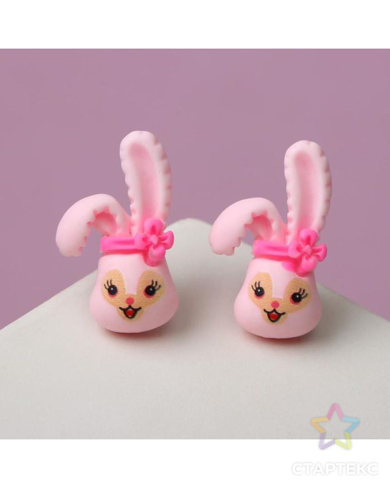 Пусеты детские "Кролик с бантиком", цвет розовый арт. СМЛ-162432-1-СМЛ0007142052